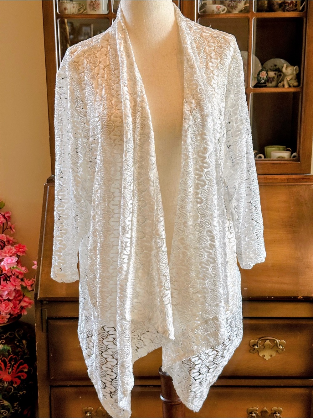 Bon Worth White Lace Open-Front Cardigan